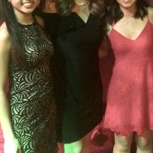 Short black dress with sheer straps